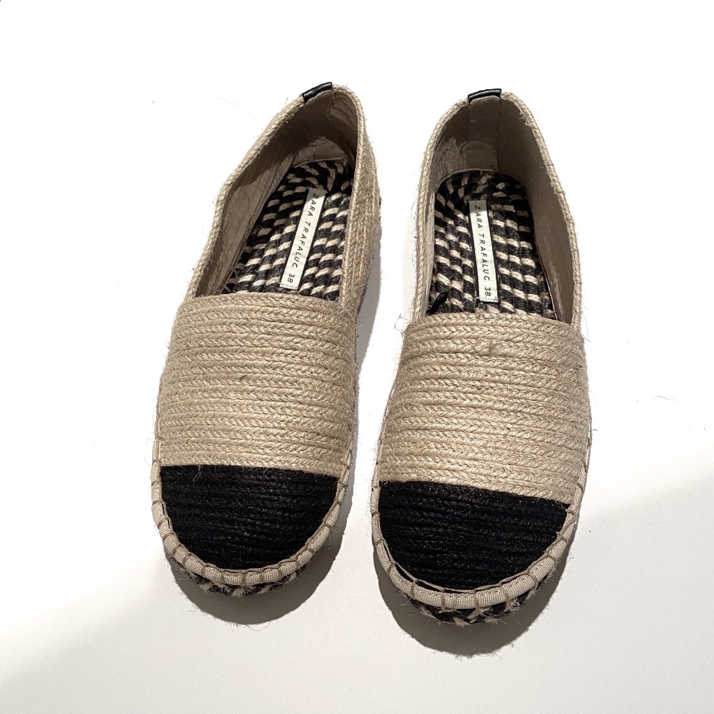 Zara Espadrilles Flats Toe Cap Black Size 38